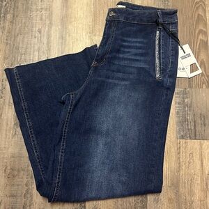 NWT OAT NEW YORK High Rise Wide Leg Rhinestone Pocket  Raw Hem Jeans Sz 12/31